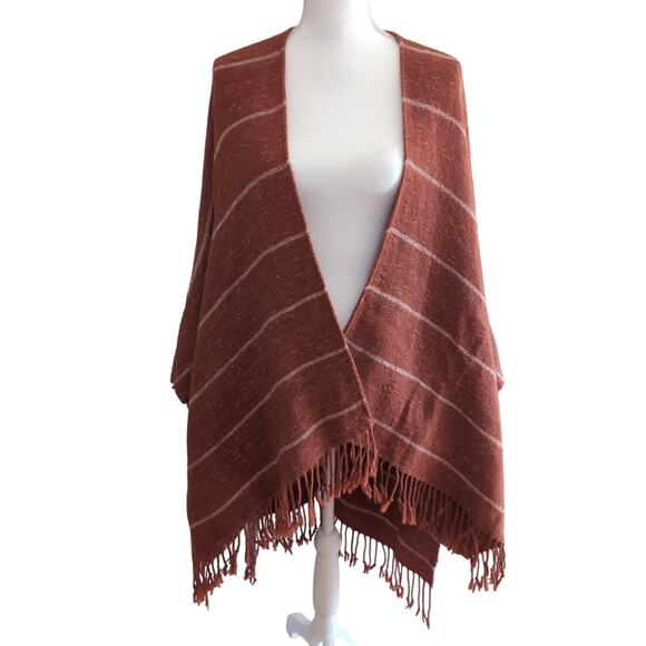 Universal Thread Rust Color Stripe Knit Open Wrap Sweater One Size - Picture 1 of 13